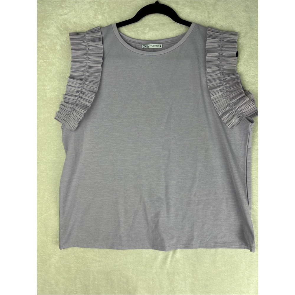 Zara Ruffle Sleeveless Top Womens Size XL Purple Lilac Tank Extra Large